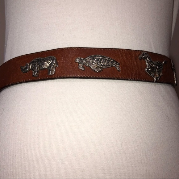 Vintage Wild Animal Studded Brown Leather Belt Unisex - Picture 4 of 9